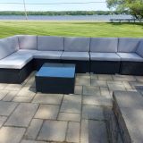 Ensemble de patio extérieur en osier – 1 table et 6 sofas – Collection Lynn (Disponible en 4 couleurs)