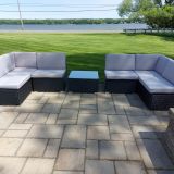 Ensemble de patio extérieur en osier – 1 table et 6 sofas – Collection Lynn (Disponible en 4 couleurs)