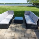 Ensemble de patio extérieur en osier – 1 table et 6 sofas – Collection Lynn (Disponible en 4 couleurs)