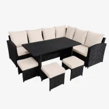Ensemble de patio extérieur de luxe – Causeuses avec Table et Poufs – Collection Lynn