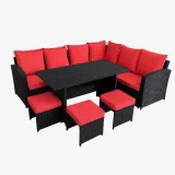 Ensemble de patio extérieur de luxe – Causeuses avec Table et Poufs – Collection Lynn