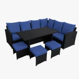 Ensemble de patio extérieur de luxe – Causeuses avec Table et Poufs – Collection Lynn