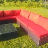 Ensemble de patio extérieur en osier – 1 table et 6 sofas – Collection Lynn (Disponible en 4 couleurs)