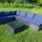 Ensemble de patio extérieur en osier – 1 table et 6 sofas – Collection Lynn (Disponible en 4 couleurs)
