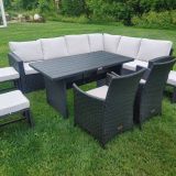 Ensemble de patio extérieur ultra de luxe – 1 table (dessus en composite), 3 causeuses, 3 poufs et 2 chaises – Collection Lynn