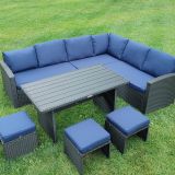 Ensemble de patio extérieur de luxe – 1 table (dessus en composite), 3 causeuses et 3 poufs – Collection Lynn (Disponible en 4 couleurs) en prévente disponible début mai 2026 en cadeau une chaise longue sur ramassage a notre entrepôt