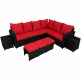 Ensemble de patio extérieur de luxe – Causeuse, Poufs Tables d&rsquo;appoint – Collection Lynn