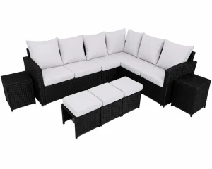 Ensemble de patio extérieur de luxe – Causeuse, Poufs Tables d&rsquo;appoint  – Collection Lynn
