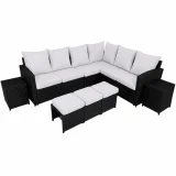 Ensemble de patio extérieur de luxe – Causeuse, Poufs Tables d&rsquo;appoint – Collection Lynn