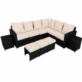 Ensemble de patio extérieur de luxe – Causeuse, Poufs Tables d&rsquo;appoint – Collection Lynn